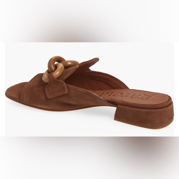 Pedro García Moore Suede Midi Mules Beige 37.5 US 6.5 Luxe Chain Detail Spain - Picture 10 of 14